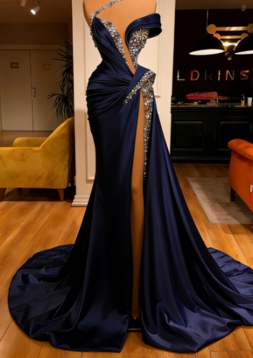 beaded evening dresses, crystals mermaid modest luxury elegant sexy formal evening gown C1230