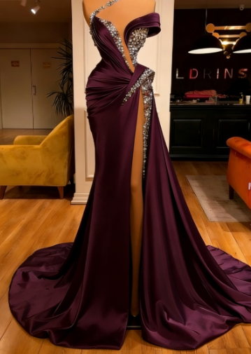 beaded evening dresses, crystals mermaid modest luxury elegant sexy formal evening gown C1230