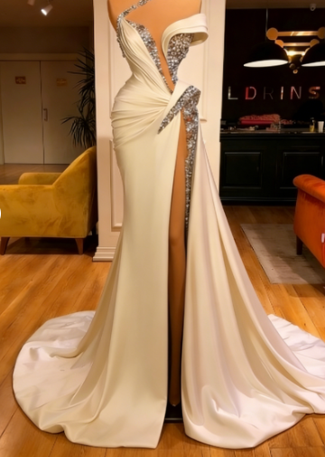 beaded evening dresses, crystals mermaid modest luxury elegant sexy formal evening gown C1230