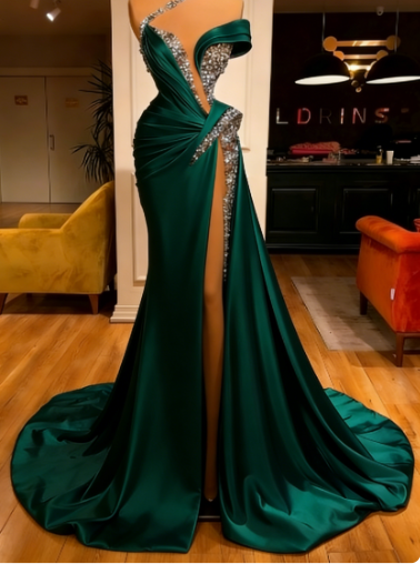 beaded evening dresses, crystals mermaid modest luxury elegant sexy formal evening gown C1230