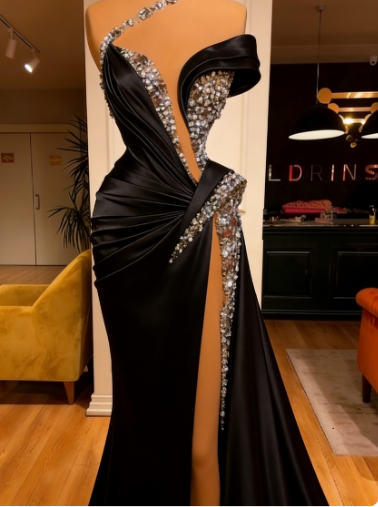 beaded evening dresses, crystals mermaid modest luxury elegant sexy formal evening gown C1230