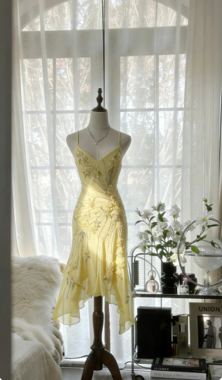 Vintage Green Chiffon Beaded Birthday Dress Homecoming Dress cc3037