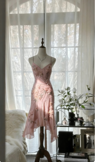 Vintage Green Chiffon Beaded Birthday Dress Homecoming Dress cc3037