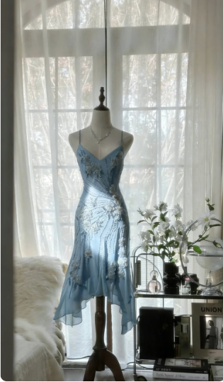 Vintage Green Chiffon Beaded Birthday Dress Homecoming Dress cc3037