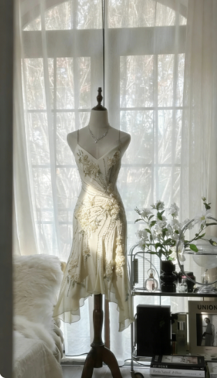 Vintage Green Chiffon Beaded Birthday Dress Homecoming Dress cc3037