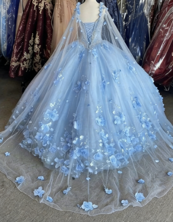 Vintage Baby Blue 3D Floral Flowers Quinceanera Dresses Mexican with C –  CherryPromDress