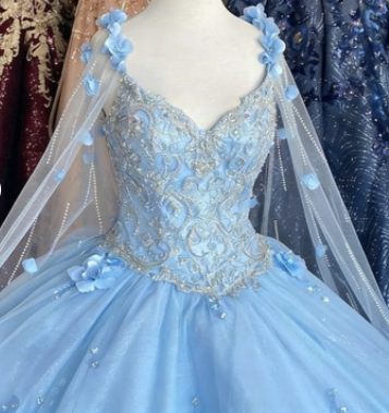 Vintage Baby Blue 3D Floral Flowers Quinceanera Dresses Mexican with C –  CherryPromDress