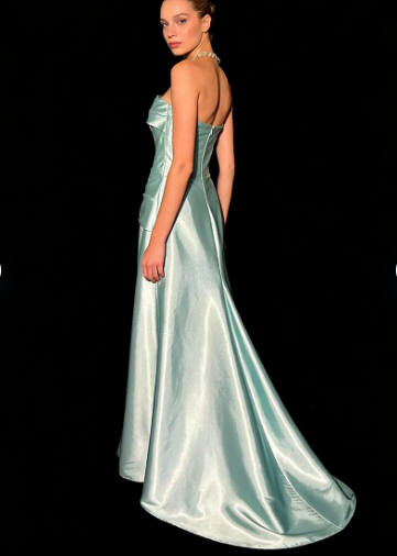 Simple Green Strapless Satin Prom Dress,Long Party Evening Dress  cc2992