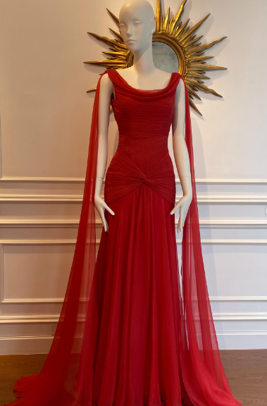 Beautiful Red Chiffon Mermaid Evening Dress  cc3009