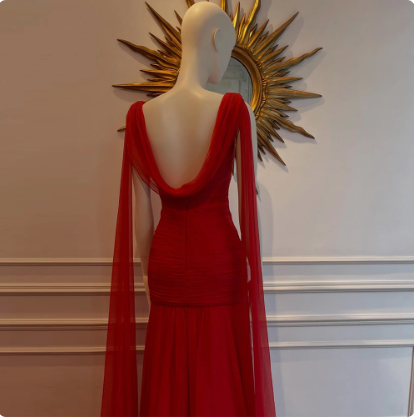 Beautiful Red Chiffon Mermaid Evening Dress  cc3009
