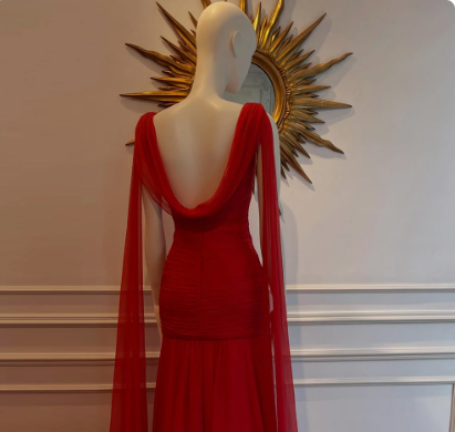 Beautiful Red Chiffon Mermaid Evening Dress  cc3009