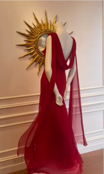 Beautiful Red Chiffon Mermaid Evening Dress  cc3009