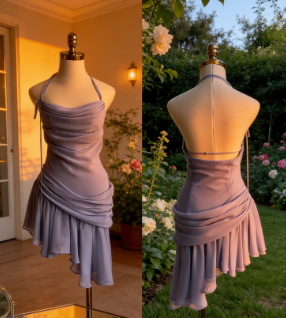 Elegant Irregular Blue Chiffon Mini Party Dress Formal Homecoming Dress cc3202