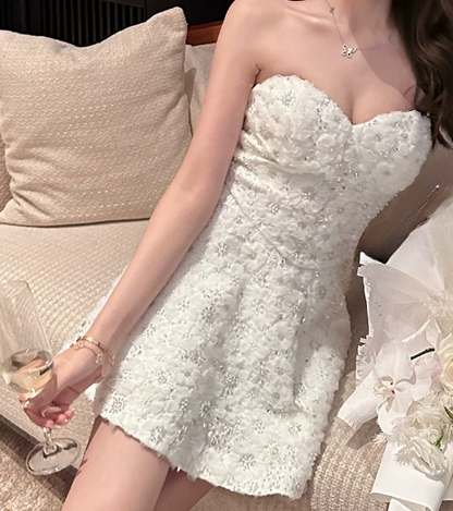 Charming Homecoming Dress A Line White Sweetheart Flower Birthday Party Dress Cocktail Dress cc5674