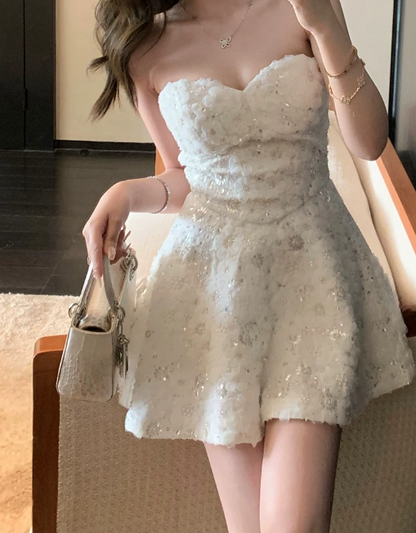 Charming Homecoming Dress A Line White Sweetheart Flower Birthday Party Dress Cocktail Dress cc5674