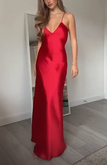 Sexy Red Backless Evening Dress Straps V Neck Party Prom Dress cc1820