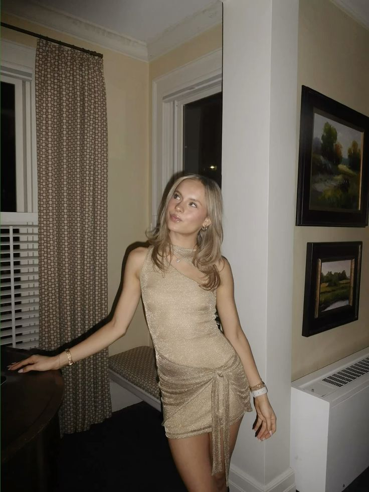 Sexy One Shoulder Sheath Champagne Short Cocktail Dress Birthday Outfits Graduation Homecoming Dress cc3247