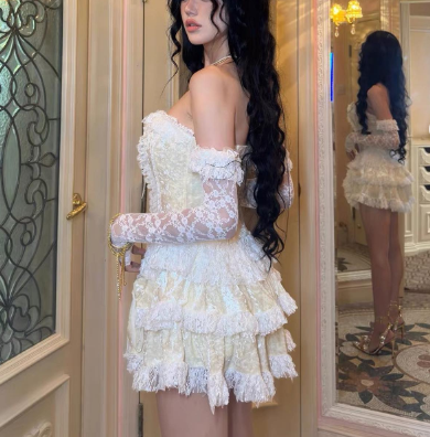 Classy Strapless Lace Layered A Line Short Birthday Outfits Yellow Formal 8th Grade Homecoming Dress cc3429