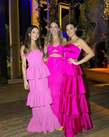 Gorgeous Strapless Satin Layered Party Evening Dress Hot Pink A Line Prom Dress cc2417