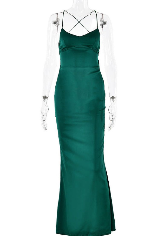Simple Spaghetti Straps Green Satin Party Dress Mermaid Prom Dress cc2165