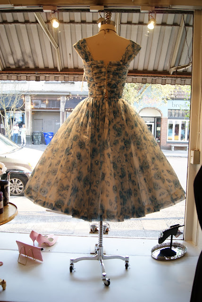 Vintage Sleeveless Party Dress Blue Floar Homecoming Dress  c2531