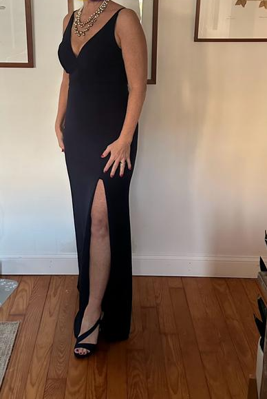Simple Black Neck Mermaid Slit Evening Dress,Long Party Dress cc2910