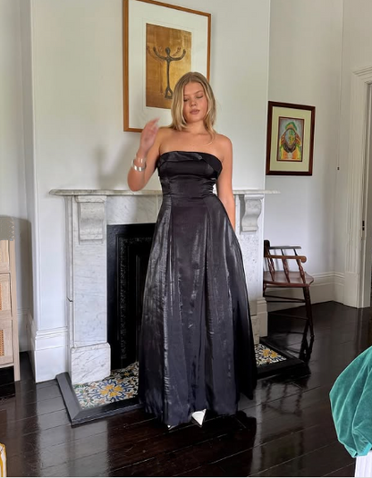 Unique Black Strapless A Line Prom Dress Formal Evening Dress cc2723