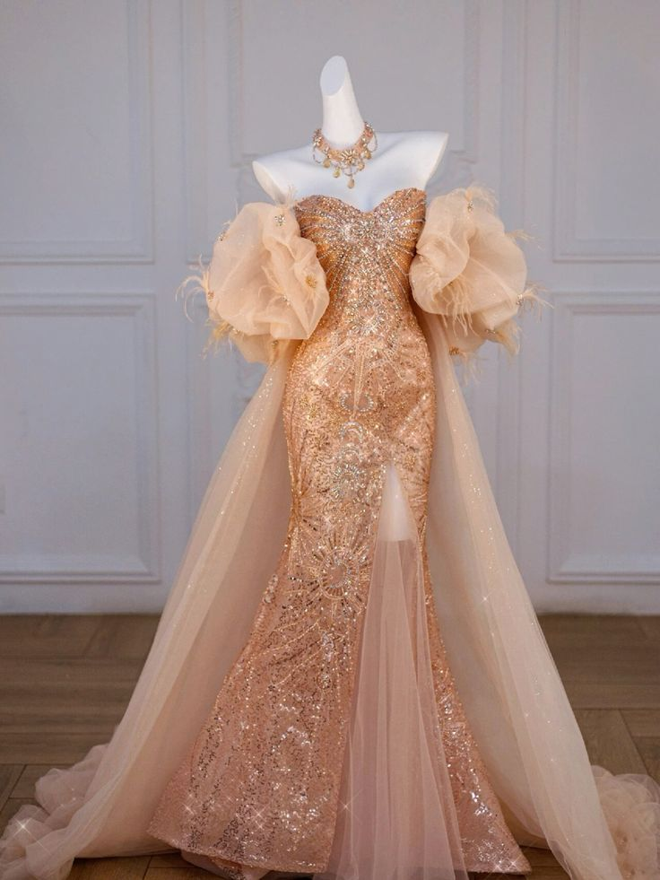 Luxurious Mermaid Sweetheart Sequin Long Slit  Evening Dress Gold Prom Dress cc2017