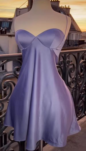 Sexy Lilac Satin A Line Homecoming Dres Short Prom Dress  cc2075