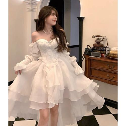 White Tea Break Dress, Tulle Prom Dress Fairy Dress For Women, Victorian Dress, Graduation Dress cc1081