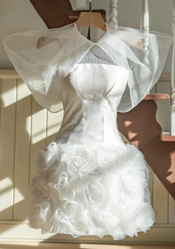 Classy Satin Tulle Flowers Short Birthday Dress Strapless Homecoming Dress cc3135