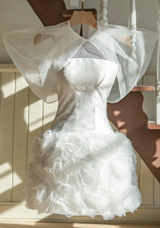 Classy Satin Tulle Flowers Short Birthday Dress Strapless Homecoming Dress cc3135