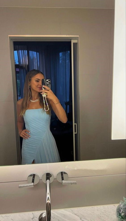 Sexy Strapless Light Blue Slit Prom Dress Long Party Evening Dress cc1889