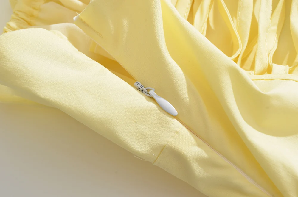 Yellow Ruched Bow Backless Sexy Midi Prom Dress cc669