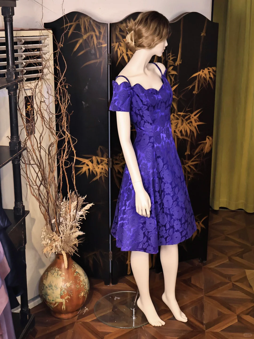 Vintage Purple Satin Floral Print A Line Homecoming Dress Off Shoulder Short Birthday Outfits cc3328