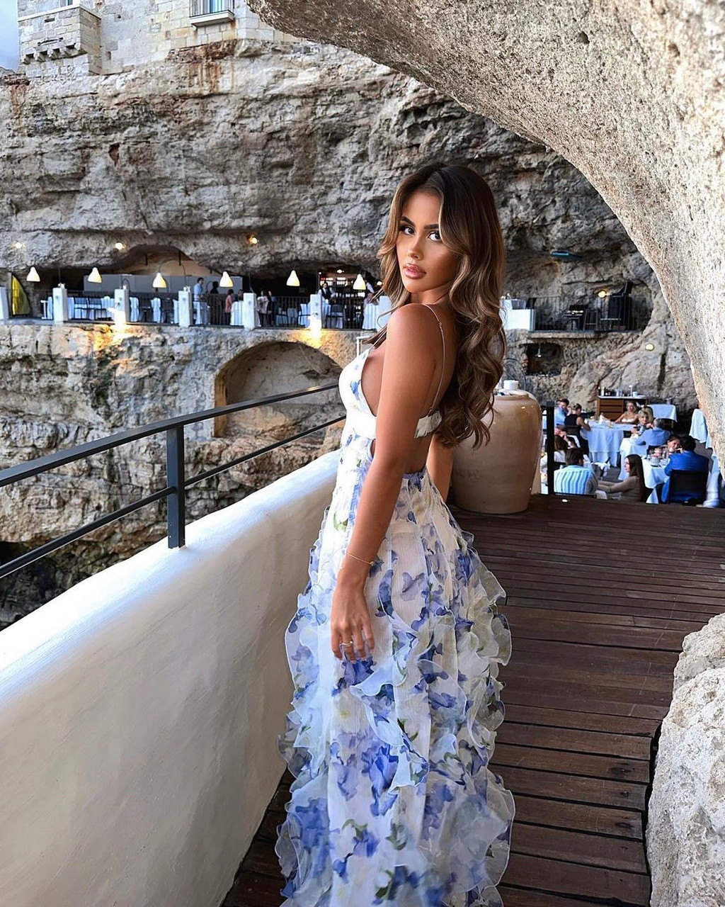 Unique Floral Ruffles Prom Dress Blue Party Evening Gown cc2196