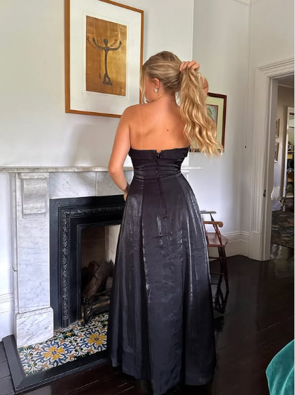 Unique Black Strapless A Line Prom Dress Formal Evening Dress cc2723
