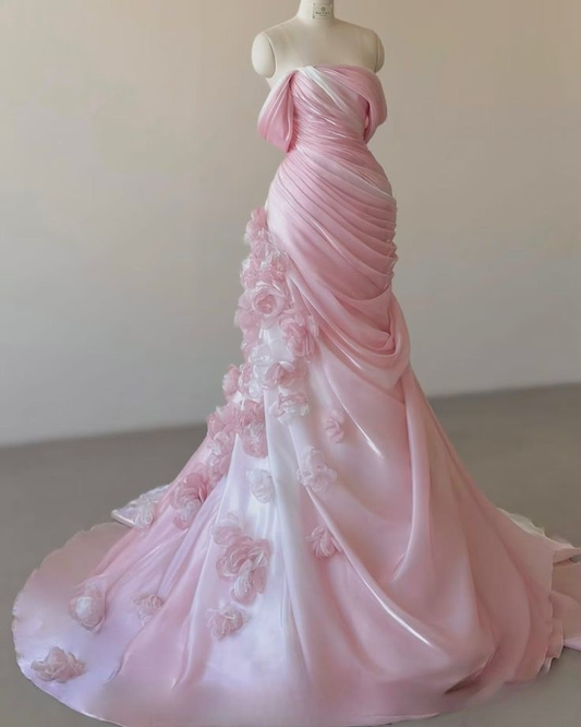 Classy Pink Mermaid Prom Dress Evening Dress With 3D Flowers cc2745