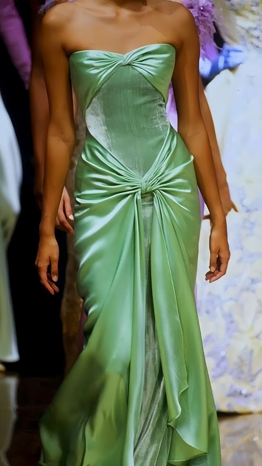 Chic Green Satin Velvet Strapless mermaid Evening Dress Long Party Dress cc1929