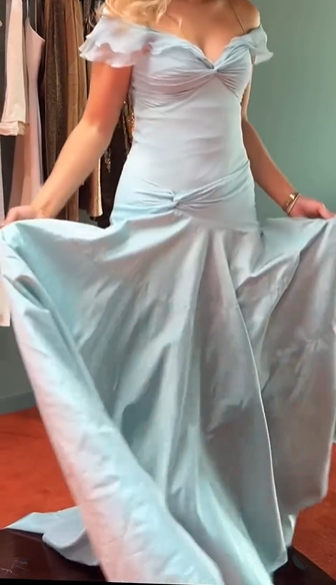 Elegant Light Blue Off The Shoulder A Line Prom Evening Dress cc2176