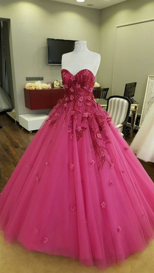 Sweetheart Neck Tulle Elegant Simple Floral Ball Gown Sweet 16 Dress cc1342