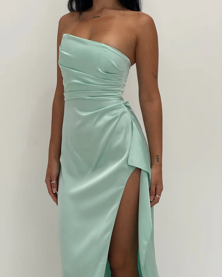 Elegant Strapless High Slit Long Prom Dress Formal Party Dress cc2040