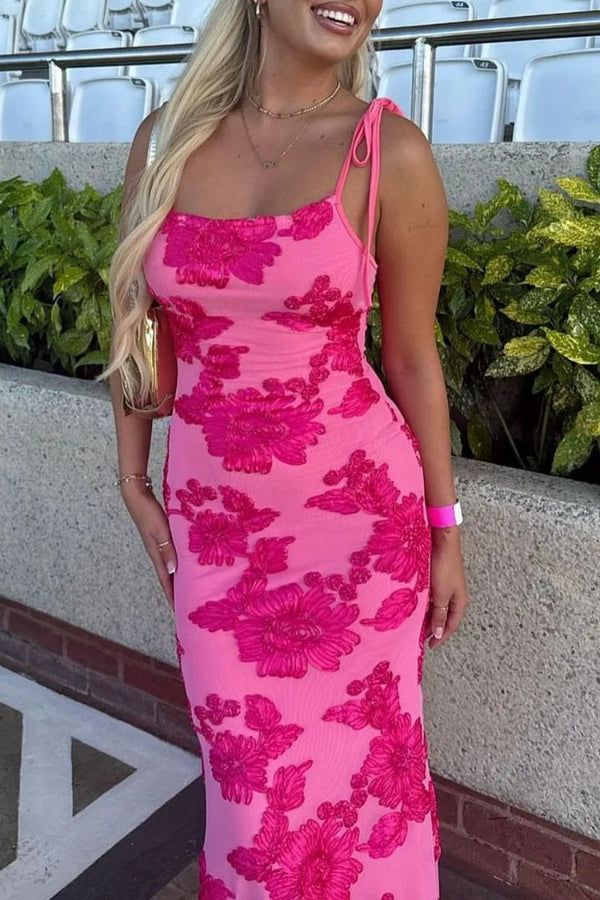 Gorgeous Pink Satin Print Floral Evening Dress Long Mermaid Prom Party Dress cc2139