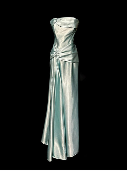 Simple Green Strapless Satin Prom Dress,Long Party Evening Dress  cc2992
