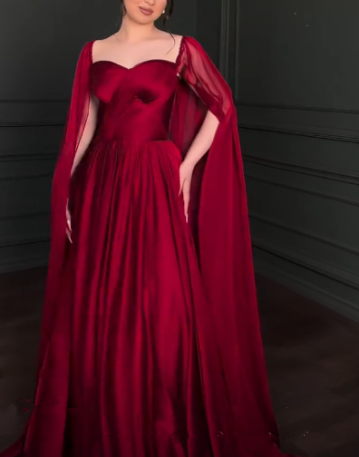 Sexy Burgundy Satin Chiffon Evening Dress A Line Long Party Prom Dress cc1882
