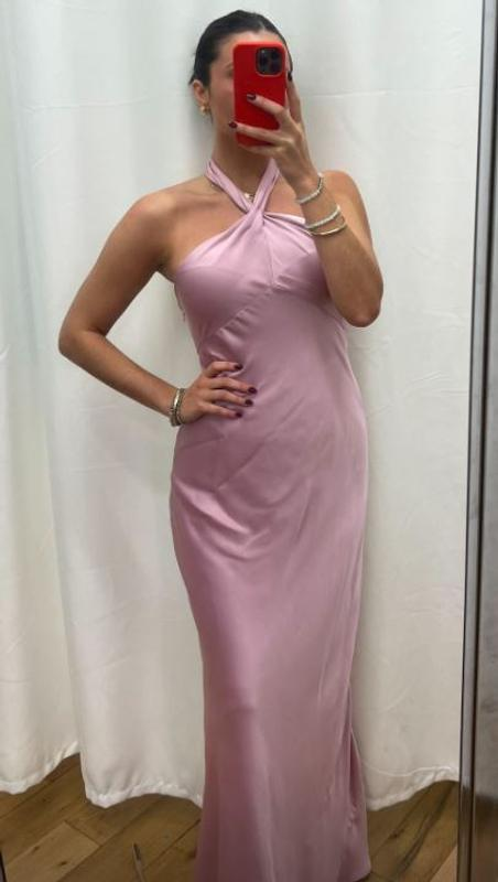 Simple Halter Sheath Party Dress,Pink Satin Prom Evening Gown cc2914