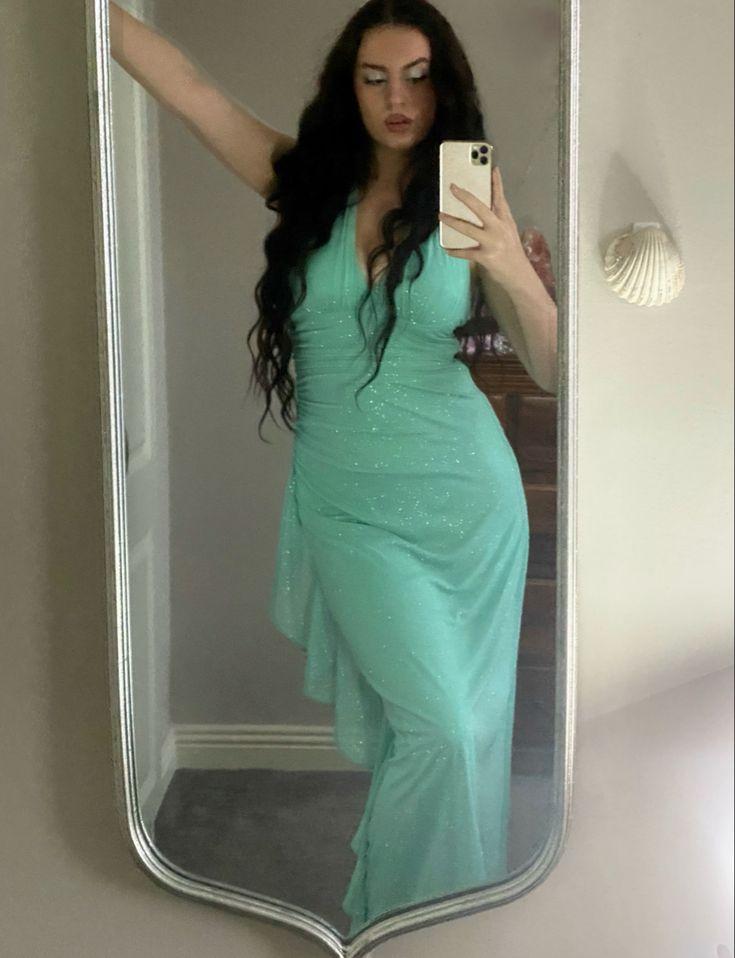 Sexy V Neck Mint Green Sequin Mermaid Evening Dress  Long Party Prom Dress cc2144