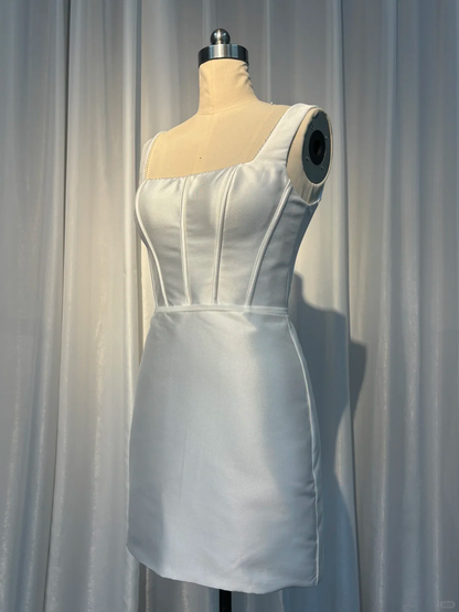 Sexy White Satin Sheath Short Cocktail Dress Homecoming Dress cc3368