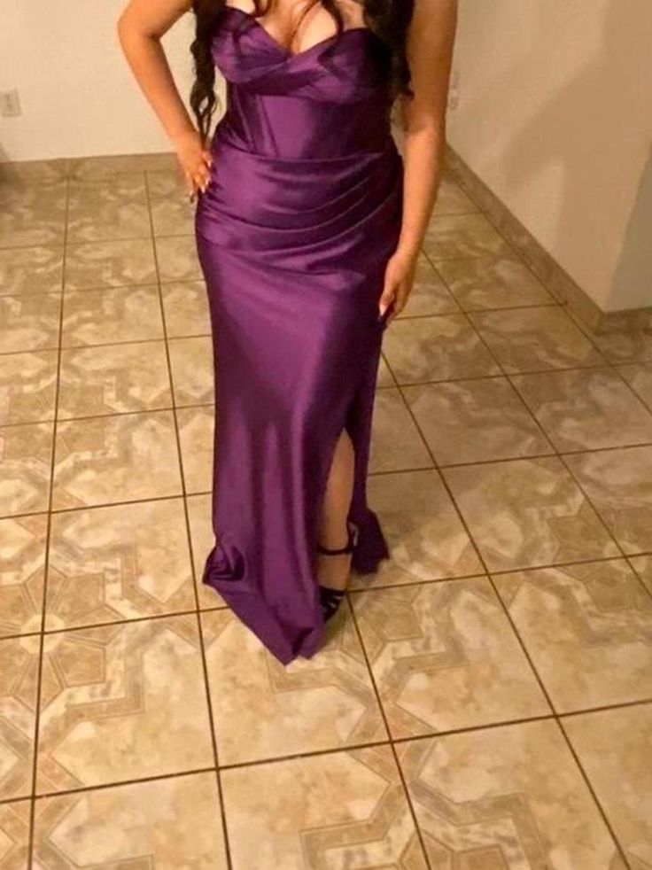 Purple Strapless Satin Sheath Party Evening Dress cc2624