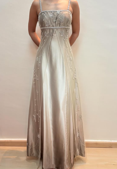Vintage Spaghetti Straps Beaded Satin Evening Dress,A Line Formal Party Prom Dress cc2609